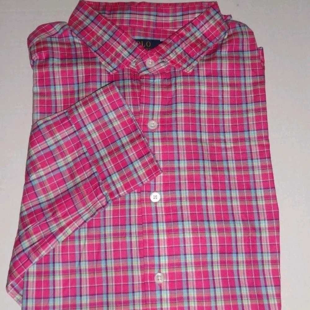MENS POLO RALPH LAUREN PINK MULTI CHECKED L, cotton Long Sleeve